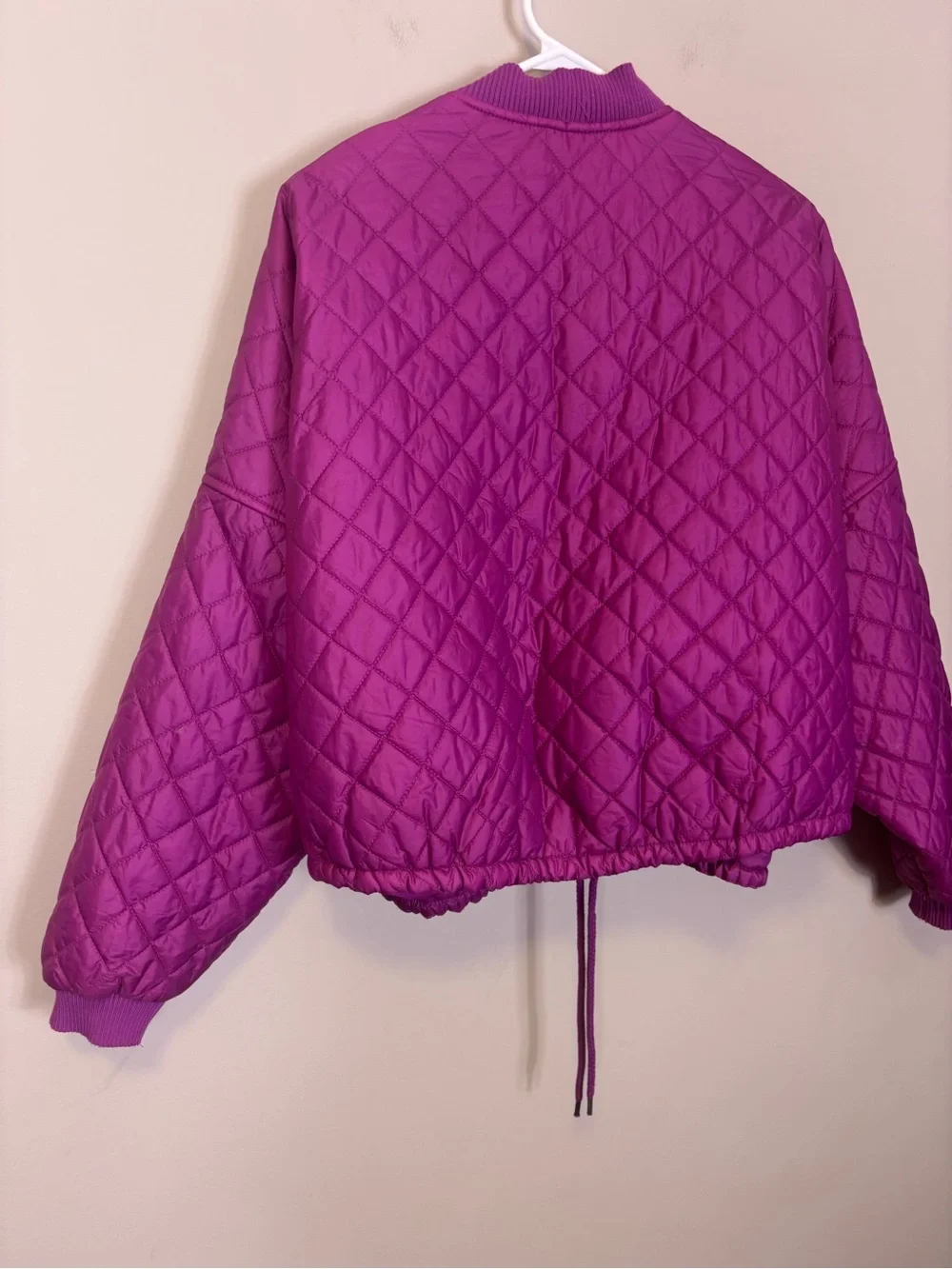 Free People Women’s Quilted Bomber Zip Up Jacket - Vibrant Magenta Small